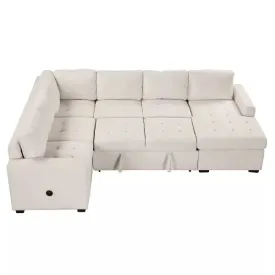 108" Pull-Out Sleeper Sofa Couches, Upholstered Modular Sectional Sofa with USB and Type-C Interfaces - ModernLuxe by Couch.com