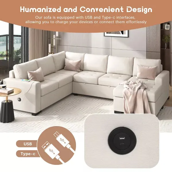 108" Pull-Out Sleeper Sofa Couches, Upholstered Modular Sectional Sofa with USB and Type-C Interfaces - ModernLuxe by Couch.com