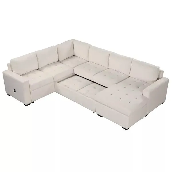 108" Pull-Out Sleeper Sofa Couches, Upholstered Modular Sectional Sofa with USB and Type-C Interfaces - ModernLuxe by Couch.com