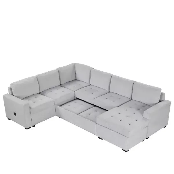 108" Pull-Out Sleeper Sofa Couches, Upholstered Modular Sectional Sofa with USB and Type-C Interfaces - ModernLuxe by Couch.com