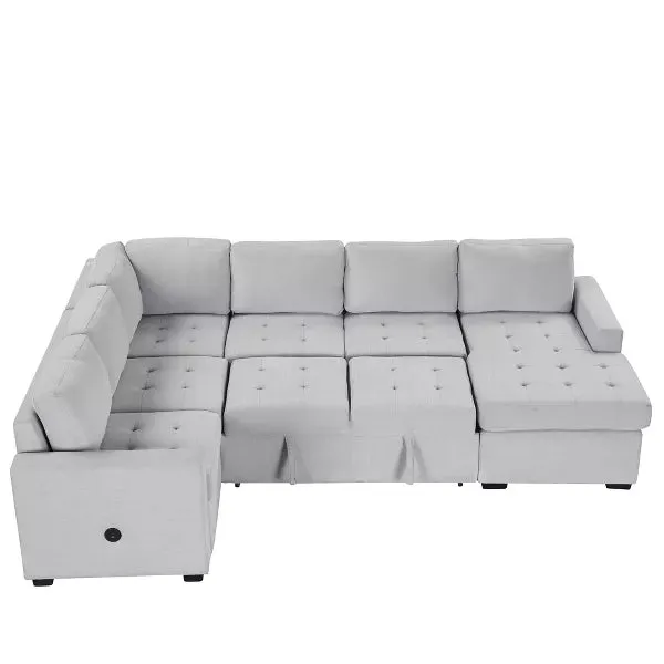 108" Pull-Out Sleeper Sofa Couches, Upholstered Modular Sectional Sofa with USB and Type-C Interfaces - ModernLuxe by Couch.com
