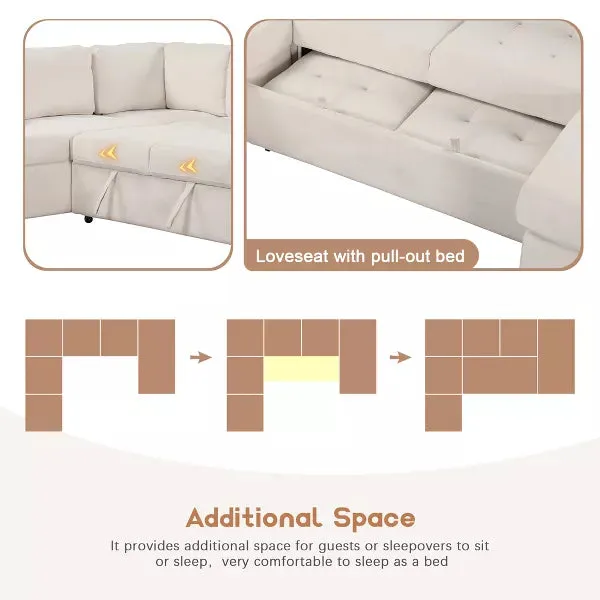 108" Pull-Out Sleeper Sofa Couches, Upholstered Modular Sectional Sofa with USB and Type-C Interfaces - ModernLuxe by Couch.com