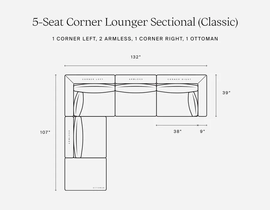 5-Seat Classic Modular Corner Lounger Sectional by Couch.com