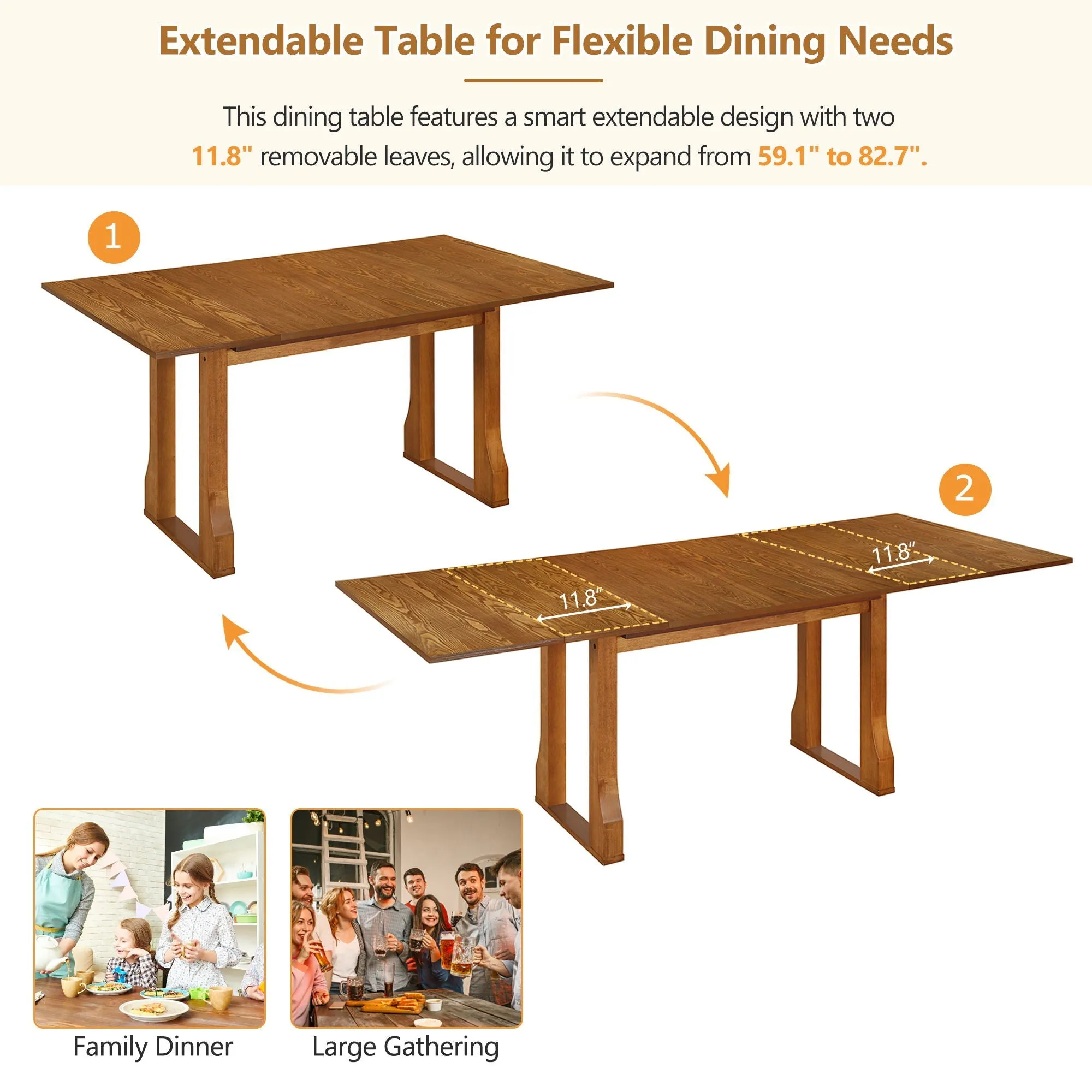 6 Piece Extendable Dining Table Set With 4 Wicker Back Upholstered Dining Chairs And Long Bench, 2 Removable Leaf by Couch.com
