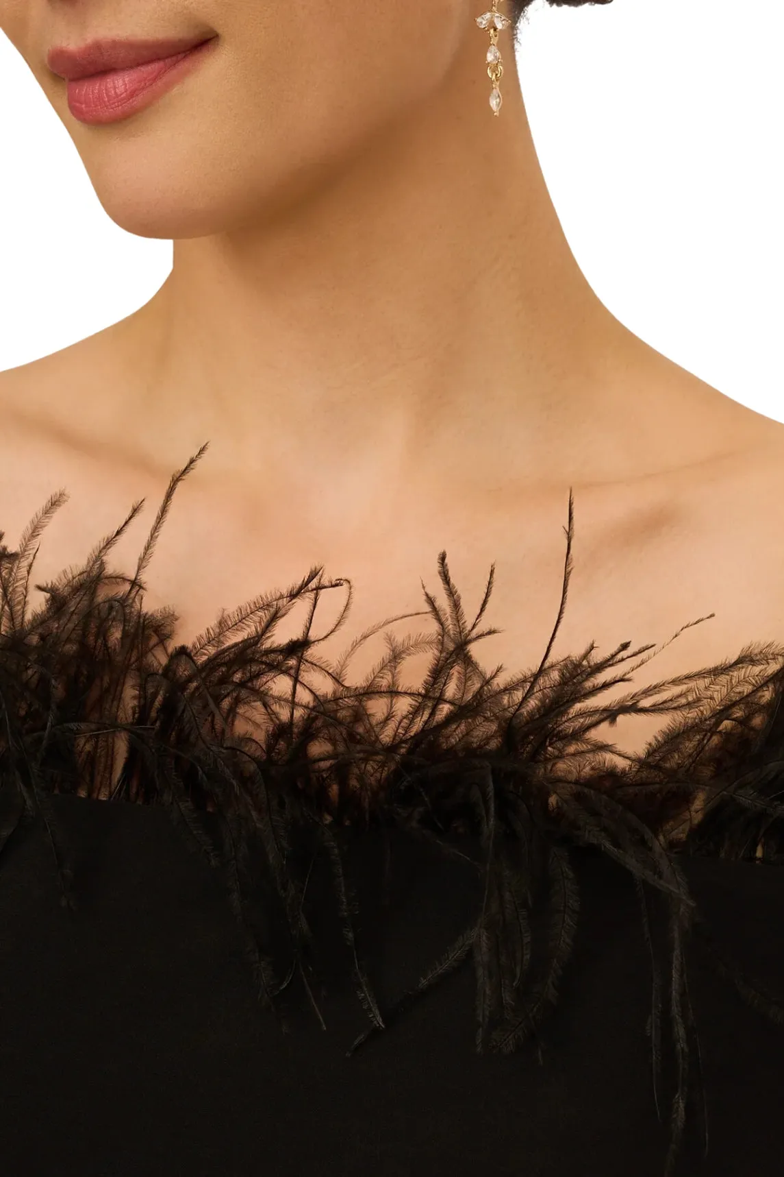 Adrianna Papell Off The Shoulder 3/4 Sleeve with Feather Accents by Curated Brands