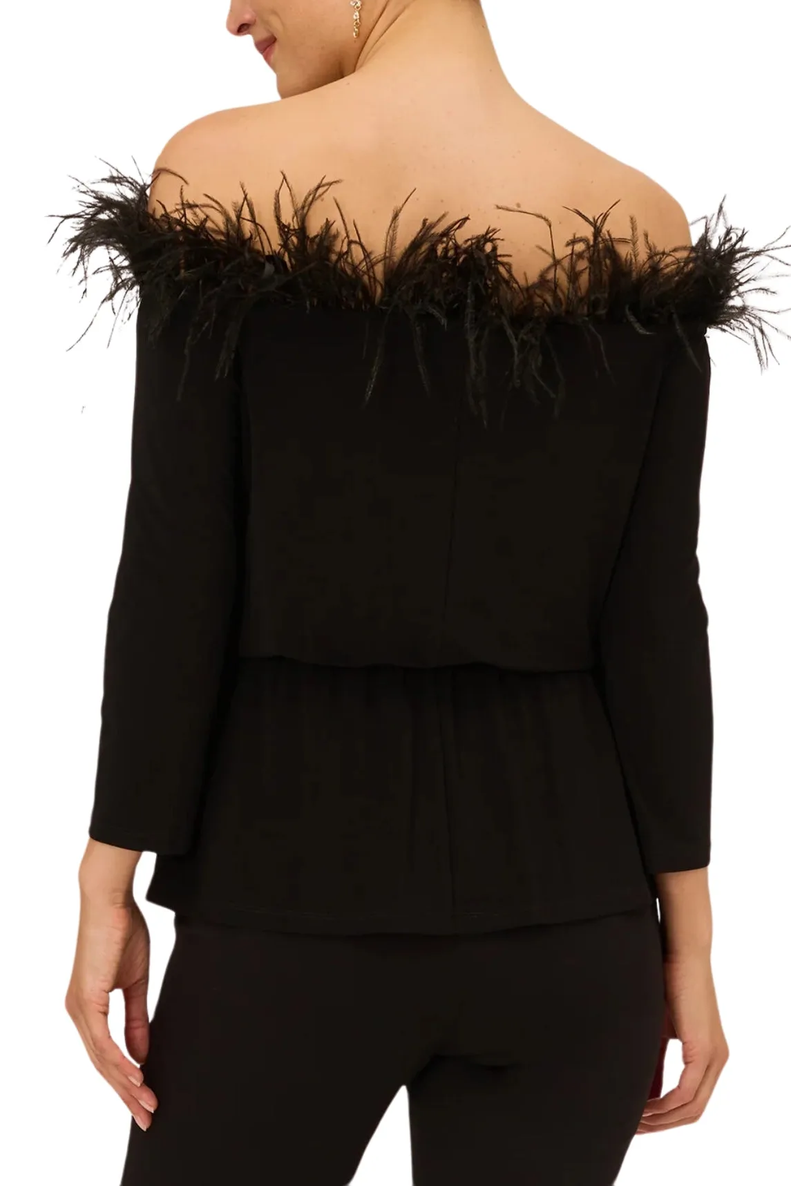 Adrianna Papell Off The Shoulder 3/4 Sleeve with Feather Accents by Curated Brands