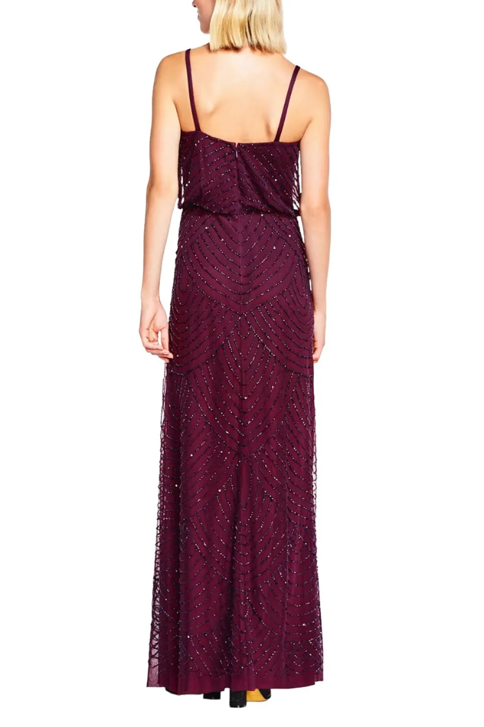 Adrianna Papell Spaghetti Strap Zipper Back Blouson Embellished Mesh Dress by Curated Brands