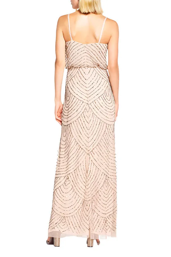 Adrianna Papell Spaghetti Strap Zipper Back Blouson Embellished Mesh Dress by Curated Brands