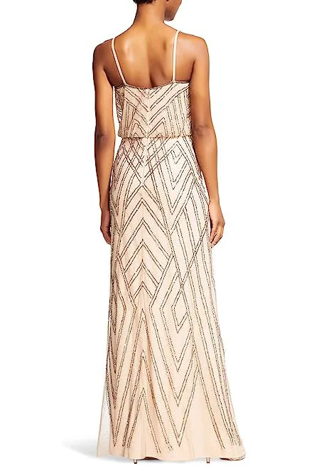 Adrianna Papell Spaghetti Strap Zipper Back Blouson Embellished Mesh Dress by Curated Brands