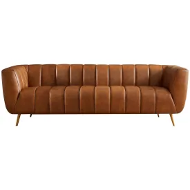 Ava - Genuine Italian Leather Channel Tufted Sofa - Gold / Tan by Couch.com
