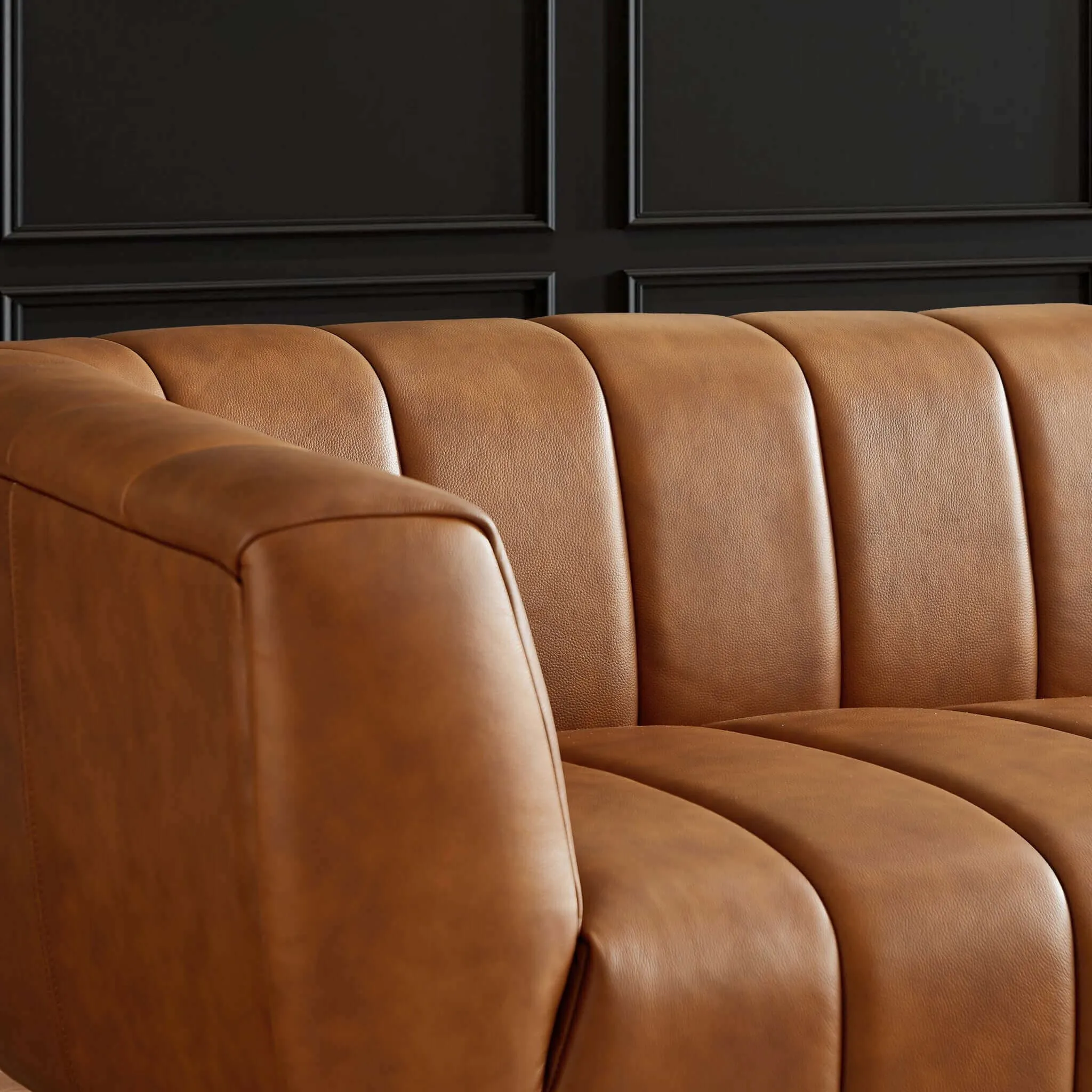 Ava - Genuine Italian Leather Channel Tufted Sofa - Gold / Tan by Couch.com