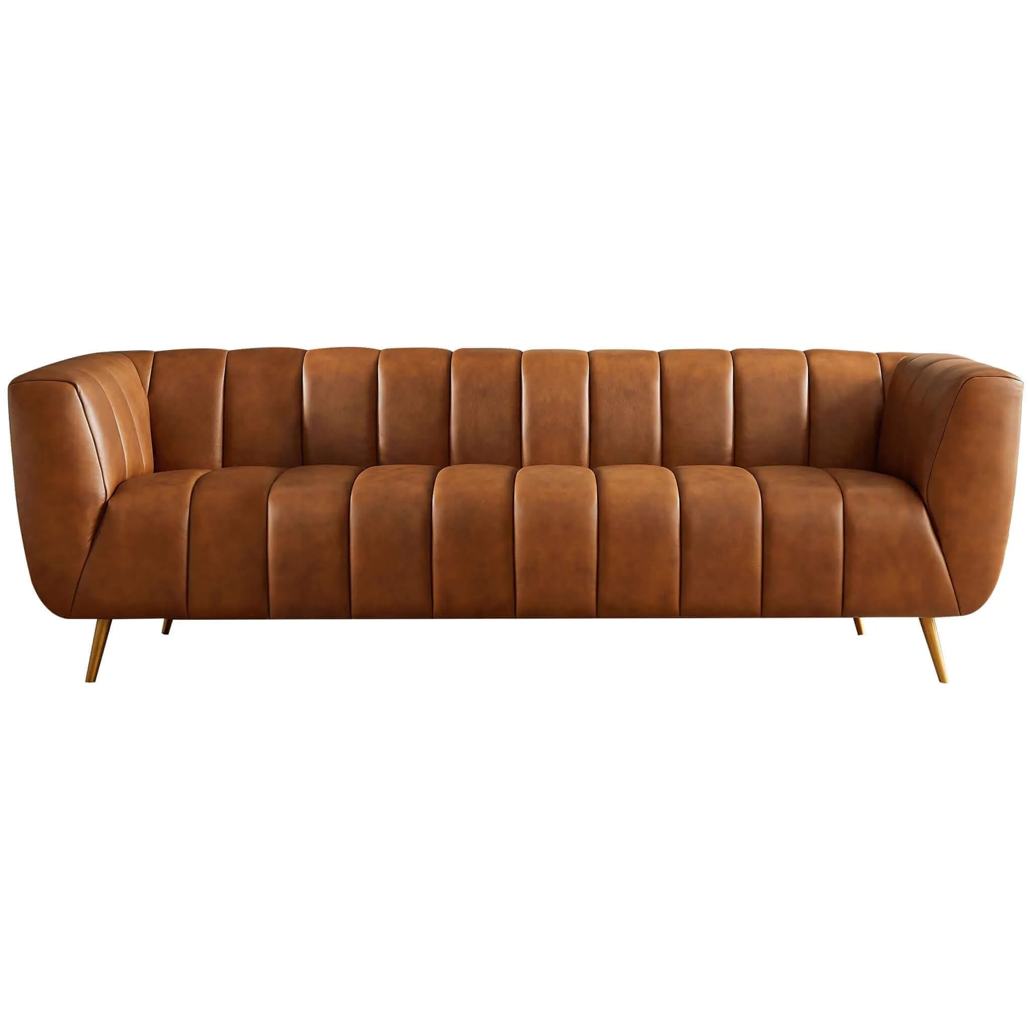 Ava - Genuine Italian Leather Channel Tufted Sofa - Gold / Tan by Couch.com