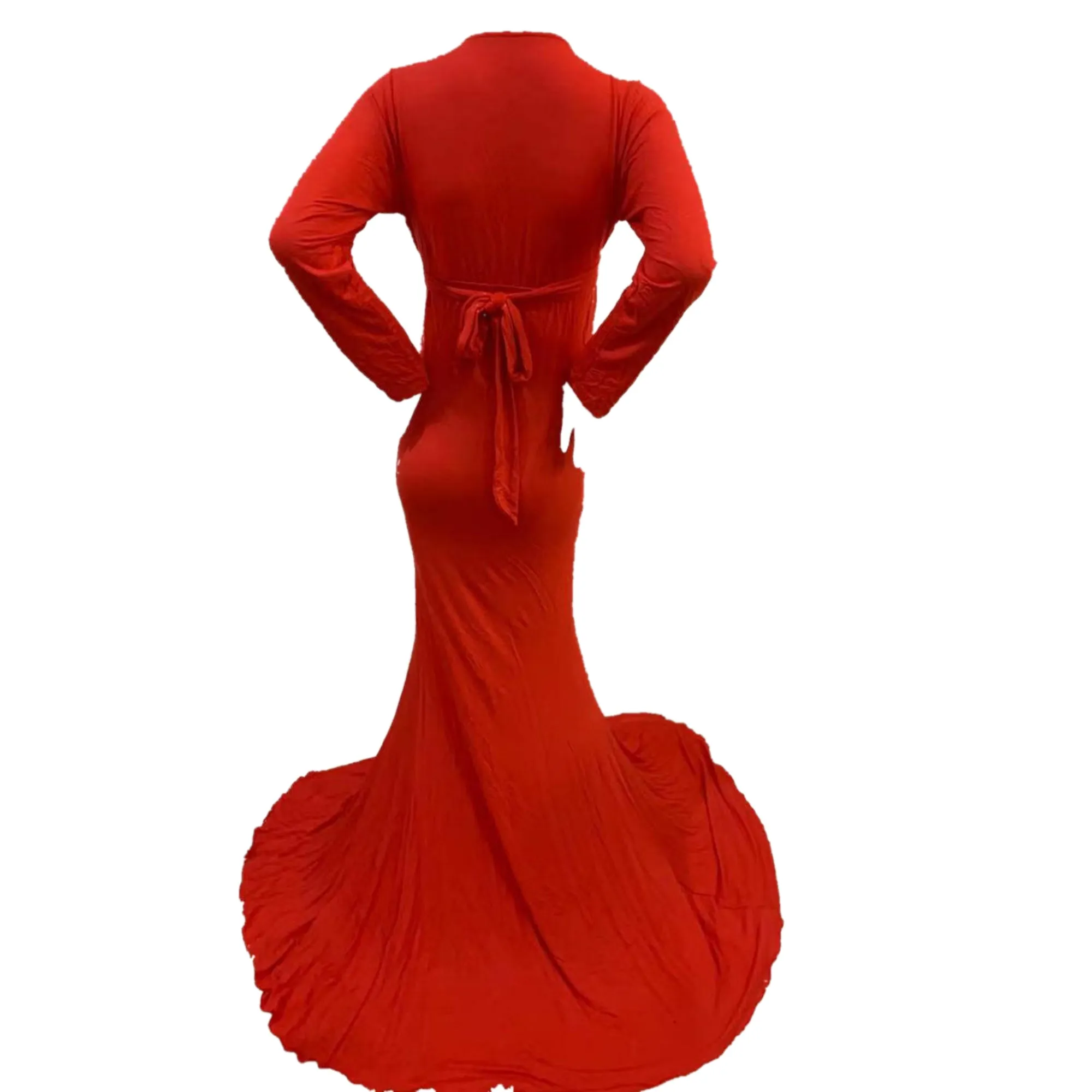 Babymoon V Neck Maternity Gown Dress - Red
