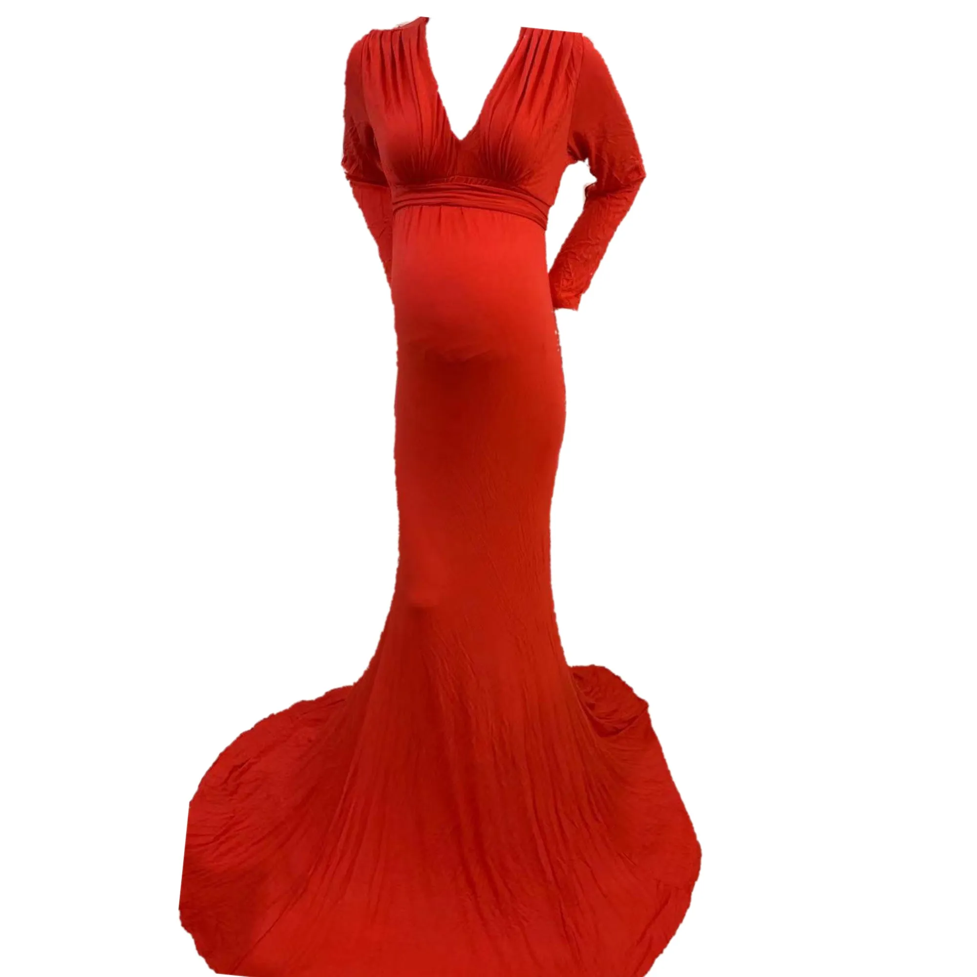 Babymoon V Neck Maternity Gown Dress - Red