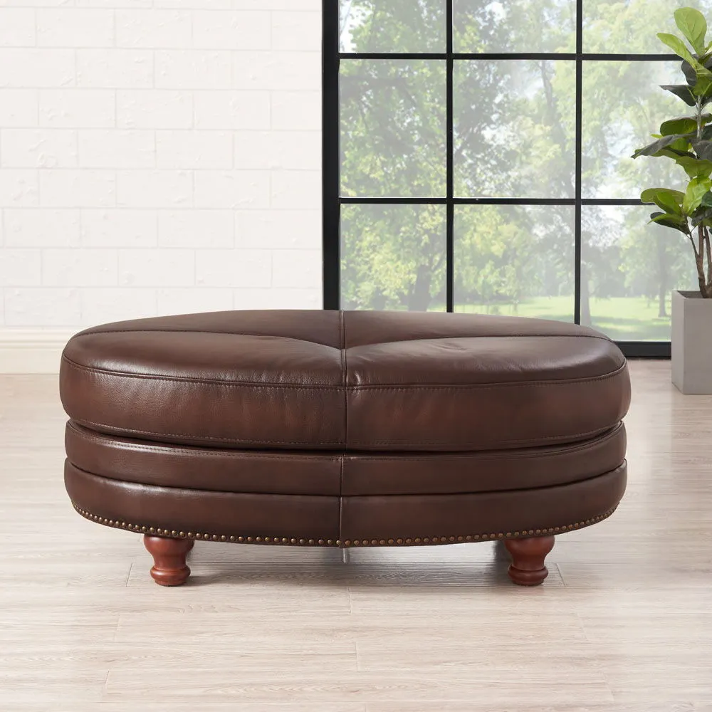 Belfast - Top Grain Leather Oval Ottoman by Couch.com
