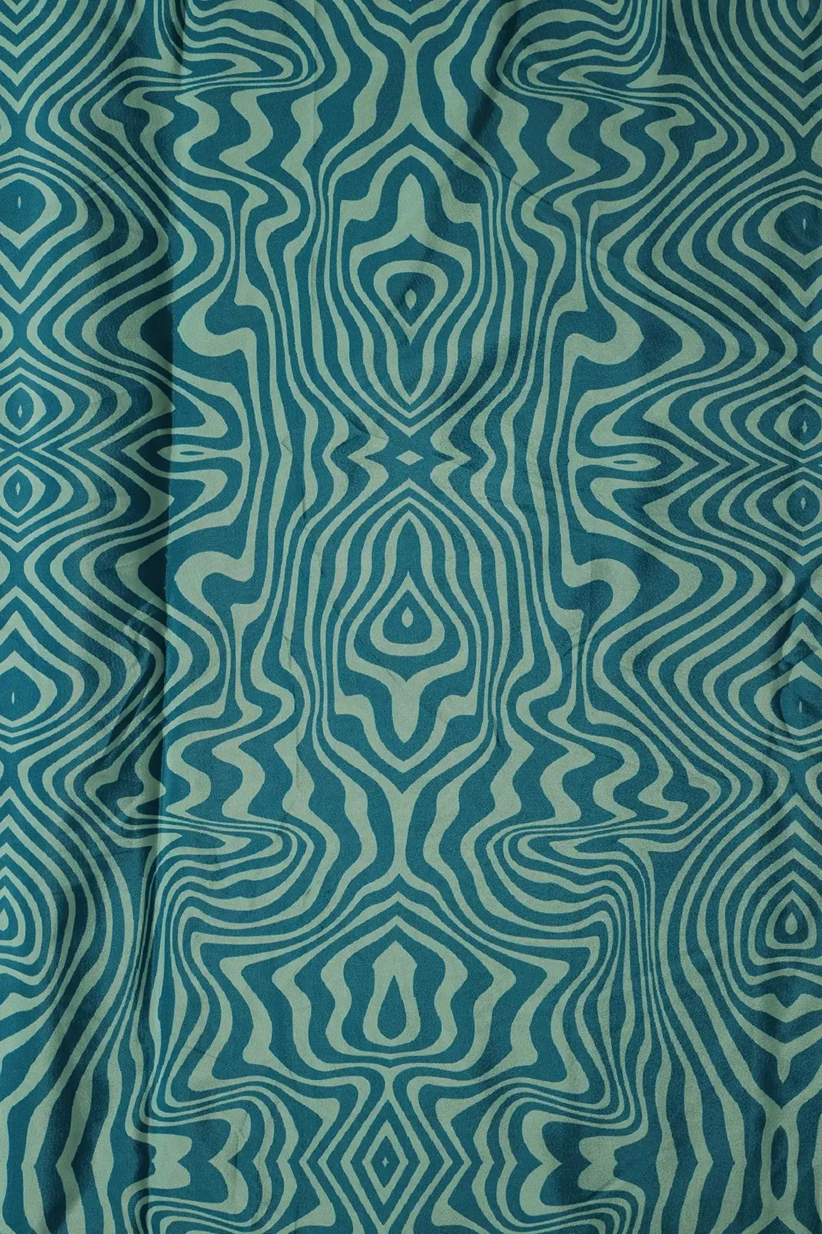 Blue And Off White Geometric Pattern Digital Print On French Crepe Fabric