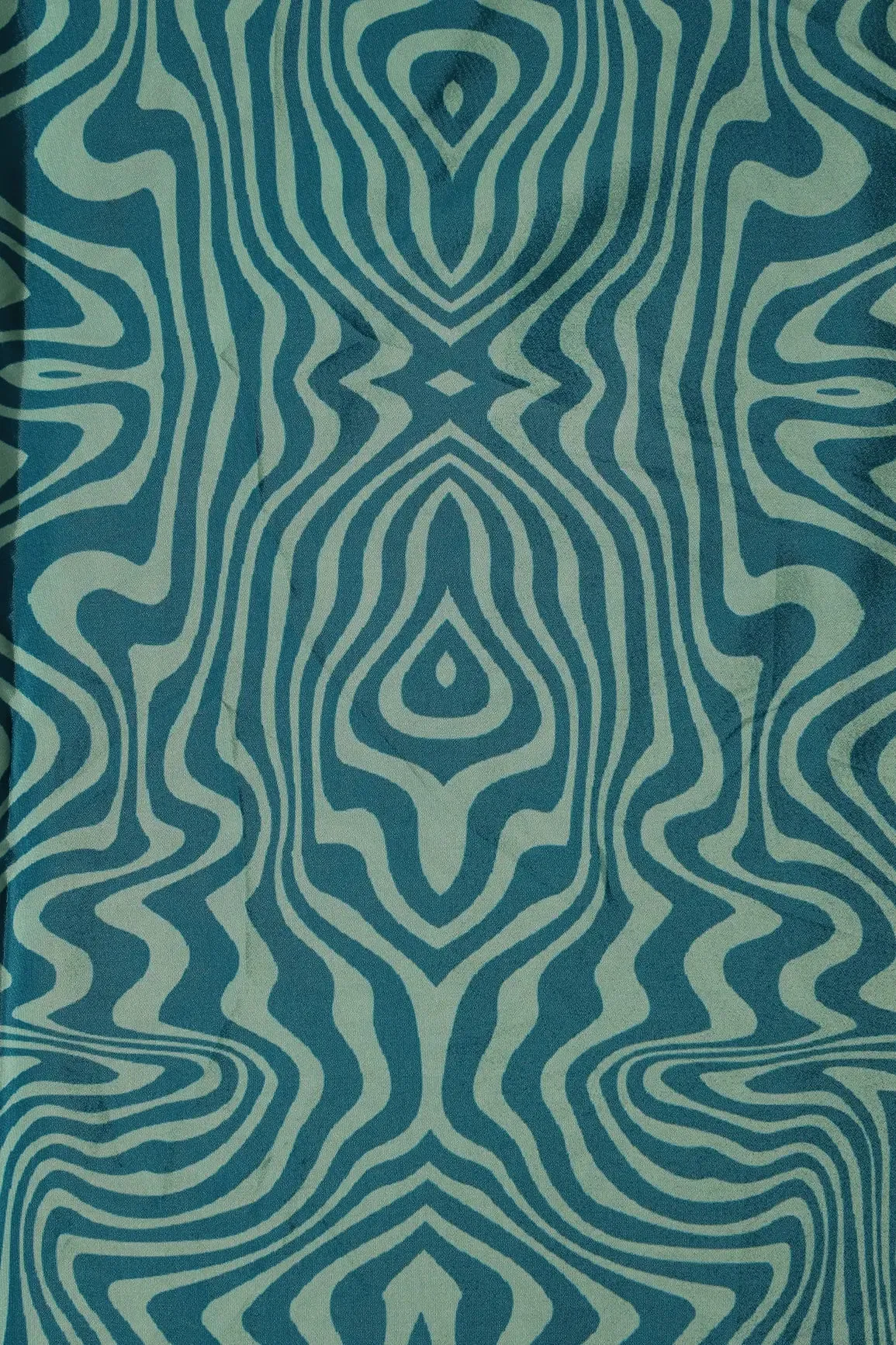 Blue And Off White Geometric Pattern Digital Print On French Crepe Fabric