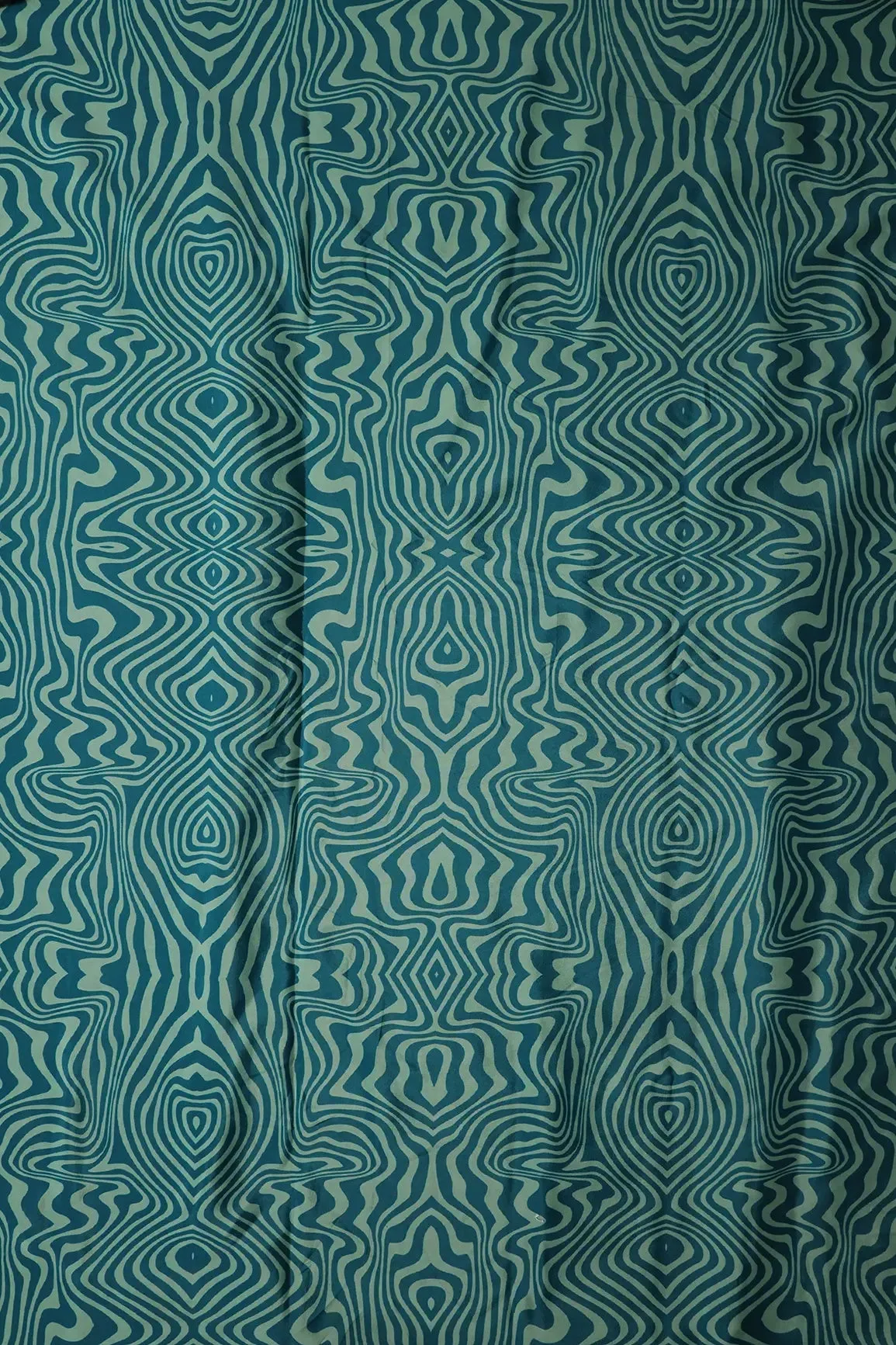 Blue And Off White Geometric Pattern Digital Print On French Crepe Fabric