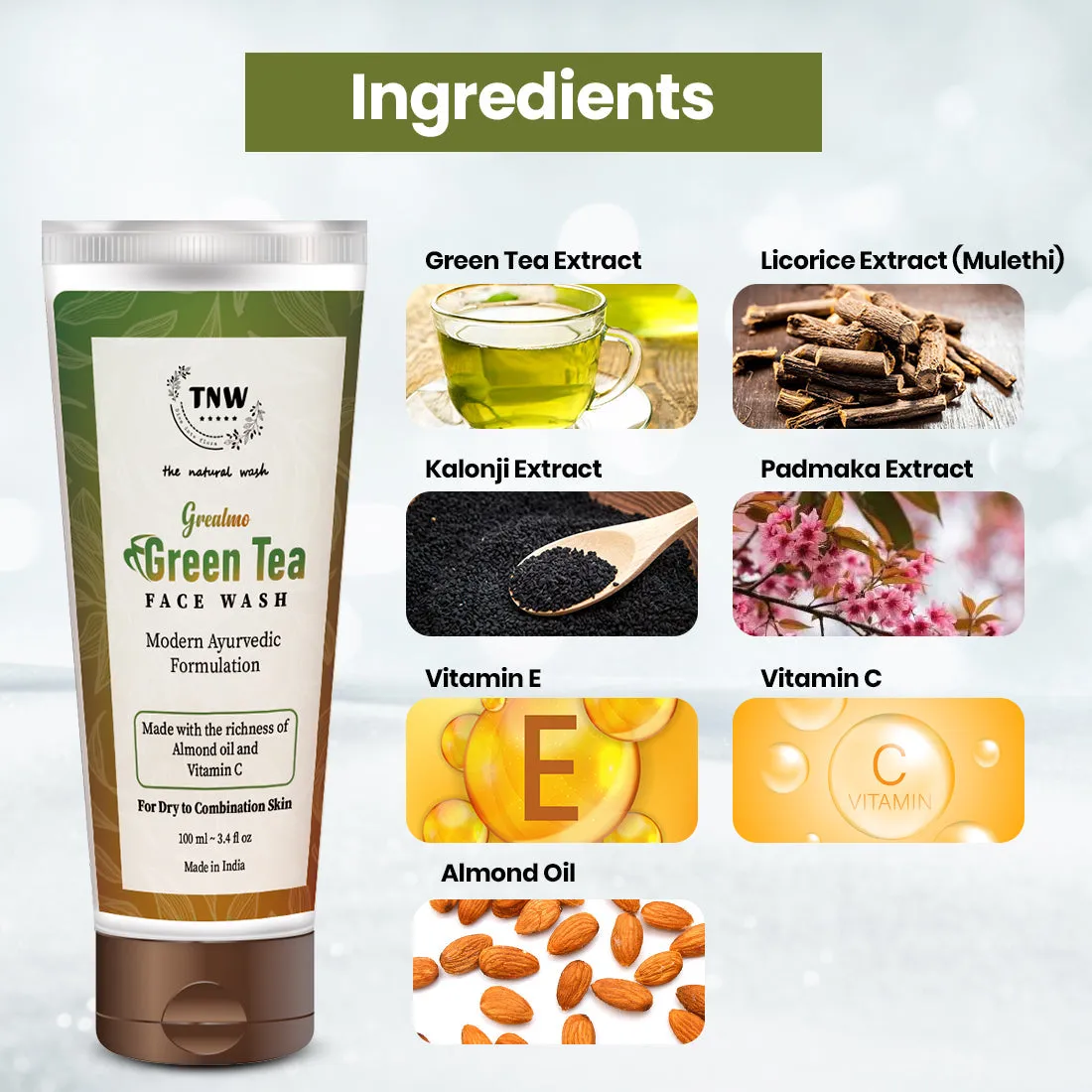 Green Tea Face Wash (Grealmo) - Paraben/Sulphate-Free.