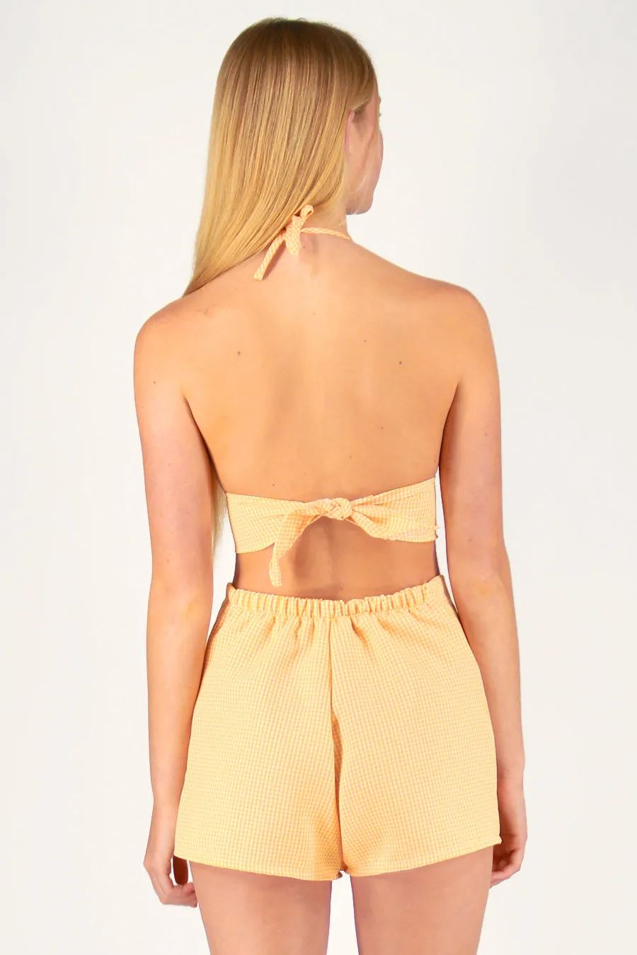 Halter Bralette and Skorts - Orange Gingham