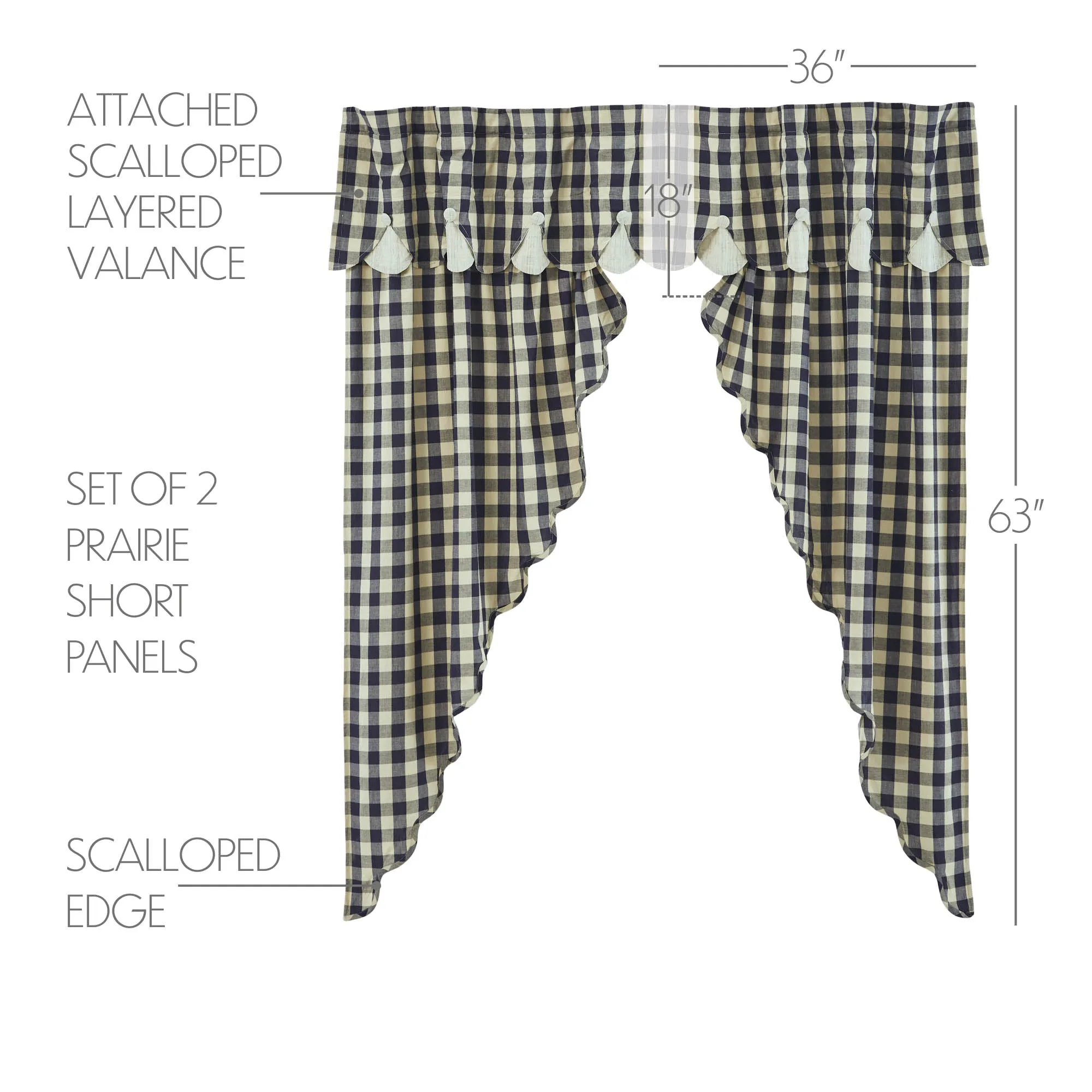 My Country Scalloped Layered Prairie Short Panel Set of 2 63x36x18