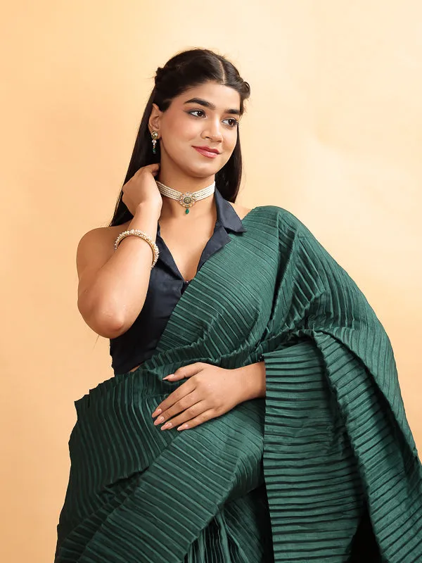 Navy Blue Embroidered Halter Neck padded Blouse