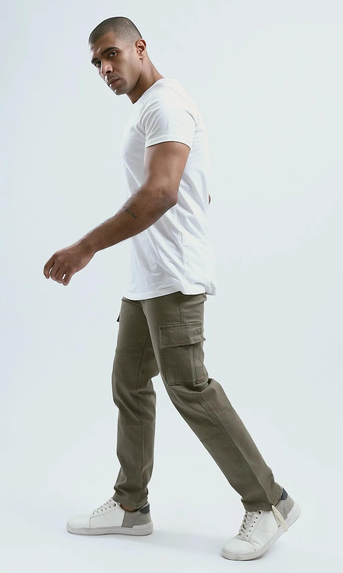 O192462 - Slip On Solid Cargo Pants - Light Brown