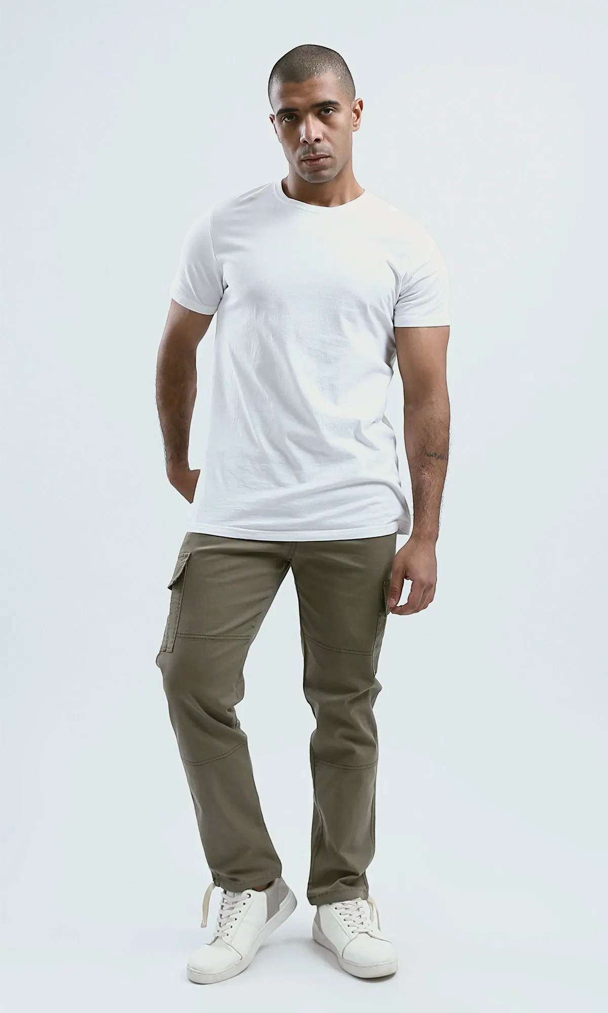 O192462 - Slip On Solid Cargo Pants - Light Brown