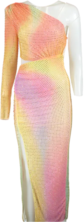 Self-Portrait Multi-Coloured Crystal Embellished One-Shoulder Dress UK 6