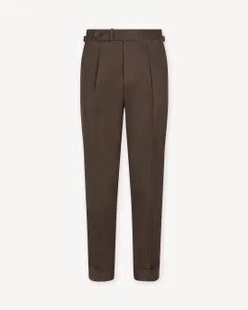 Tobacco Single Pleat Cotton Drill Trousers