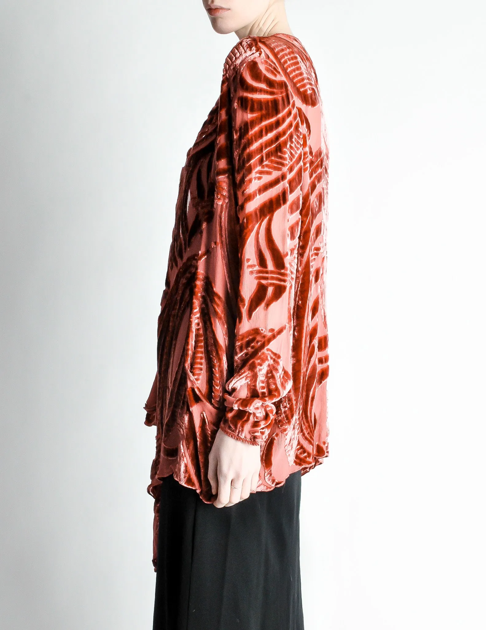 Vintage Rose Pink Silk Velvet Burnout Kimono Cardigan