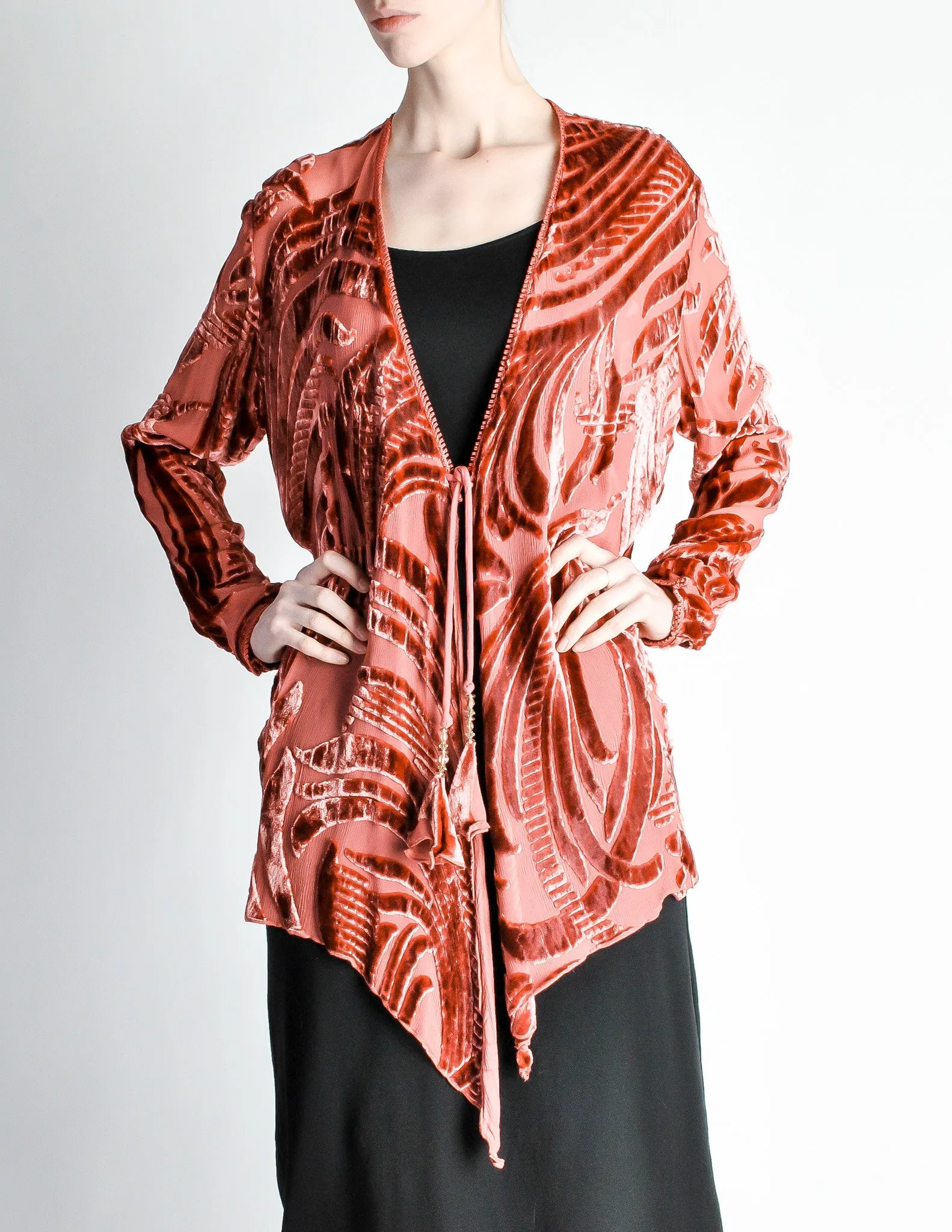 Vintage Rose Pink Silk Velvet Burnout Kimono Cardigan