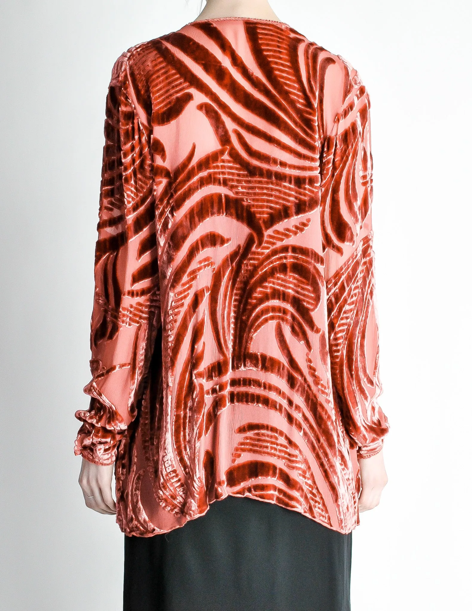 Vintage Rose Pink Silk Velvet Burnout Kimono Cardigan