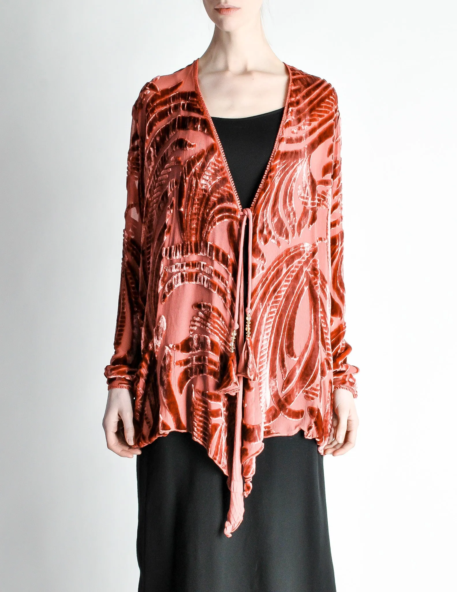 Vintage Rose Pink Silk Velvet Burnout Kimono Cardigan
