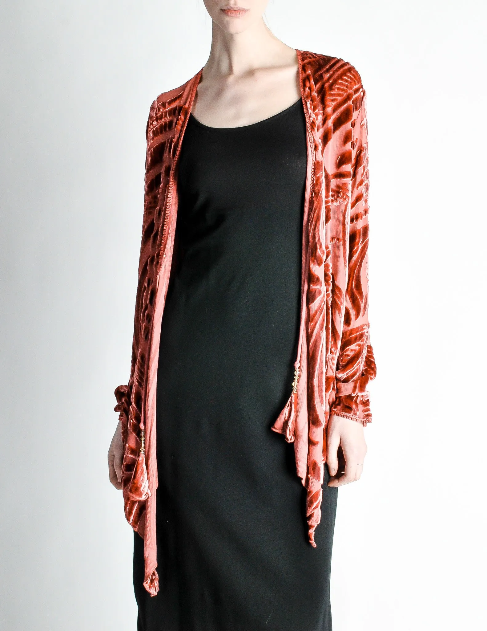 Vintage Rose Pink Silk Velvet Burnout Kimono Cardigan