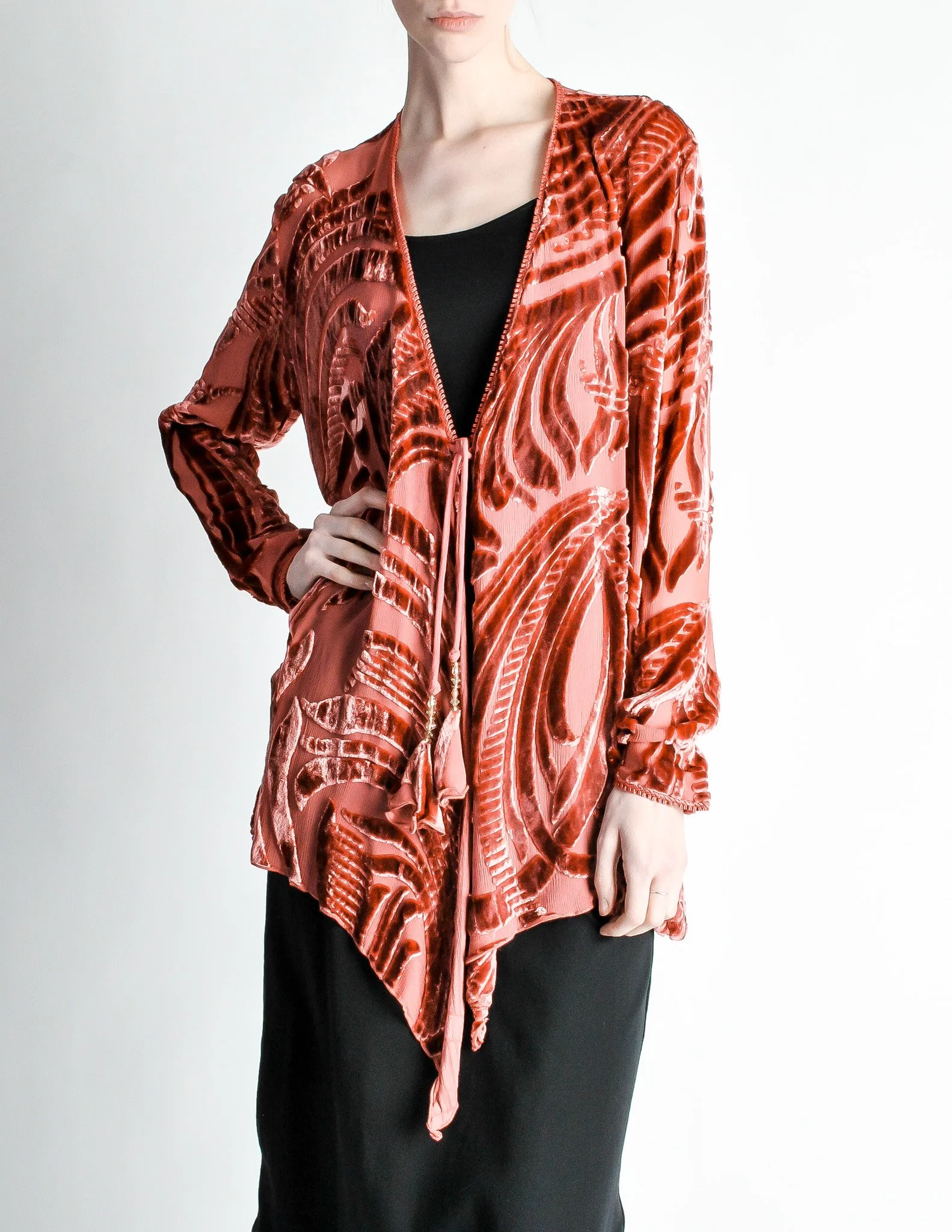 Vintage Rose Pink Silk Velvet Burnout Kimono Cardigan